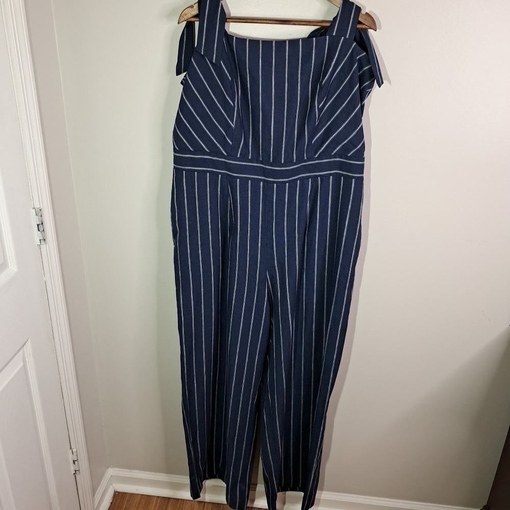Rachel‎ Roy Kate Jumpsuit Linen Cotton Women Plus Size 16 Blue Stripe